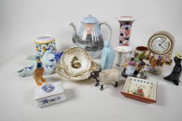 A collection of Decorative pottery and porcelain, including a Meissen trinket box, Rockingham Cup, a