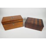 A C19th satinwood jewellery box with fitted interior, 12" x 6" x 6½" and another C19th box
