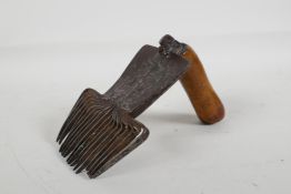 A C19th Islamic steel carpet comb with incised decoration, 6½" long