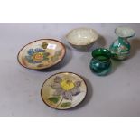 William Plumtree studio pottery bowl, signed, 5" diameter, two Chelsea pottery dishes, and Mdina