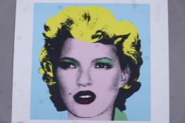 Banksy, Kate Moss, limited edition copy screen print, by the West Country Prince, 63/500, 21" x 21"