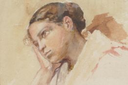 A portrait of a wistful girl, watercolour, 7" x 5½"