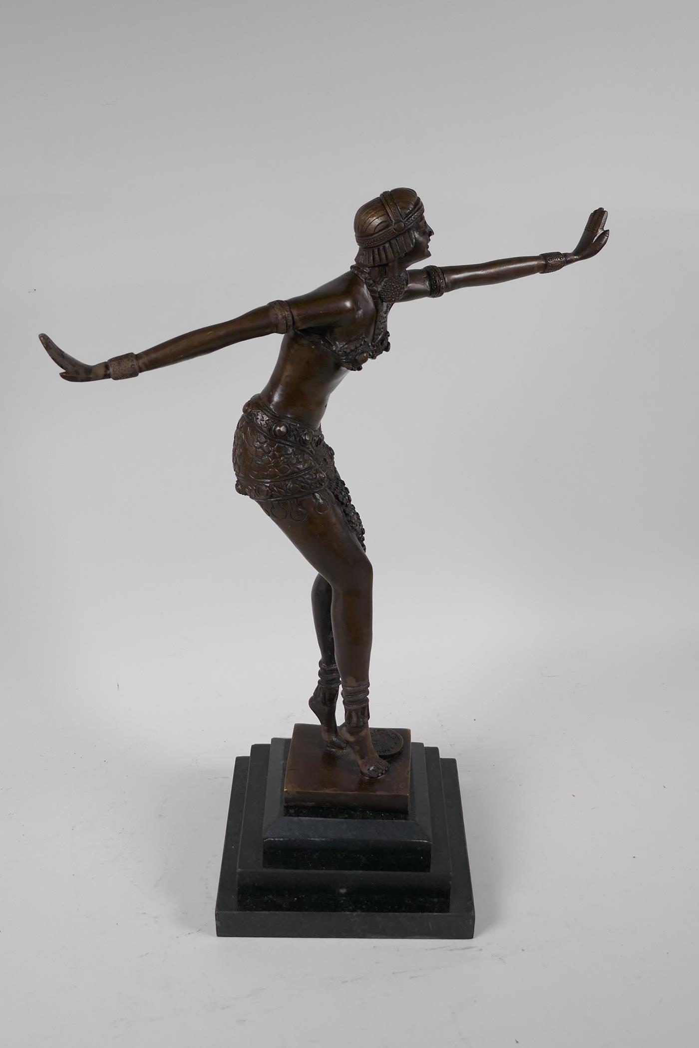 A bronze figurine of a dancer, on a stepped hardstone base, after F. Preiss. 16½" high - Image 4 of 4
