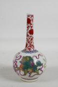 A polychrome porcelain bottle vase with Kylin decoration, Chinese, Qianlong seal mark to base, 6½"