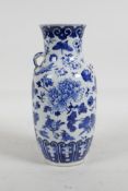 A C19th Chinese blue and white porcelain vase decorated with birds, chrysanthemums, prunus blossom