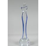 A glass statuette, inscribed to base, 16" high