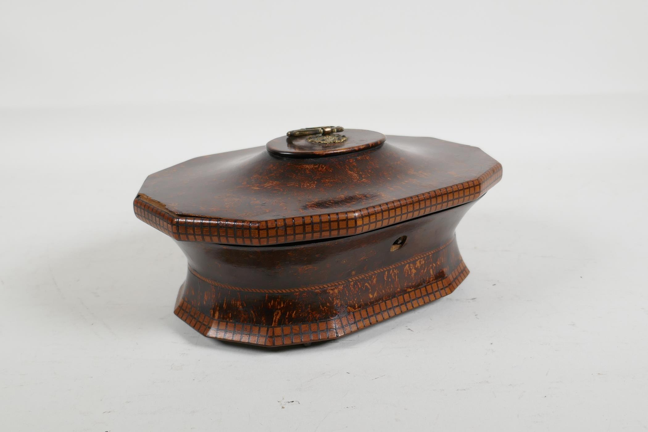 A C19th American burrwood trinket box with chequered banded inlay, 8" x 5" - Image 2 of 5