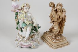 A C19th Chelsea porcelain figural candlestick  modelled as a boy with a corn sheaf, 8" high, A/F,