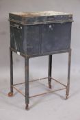 A Chubb & Sons Ltd metal strongbox on stand, 19" x 14" x 11"