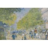 A vintage colour lithographic print after Renoir, Boulevard in Spring, in a gallery frame,