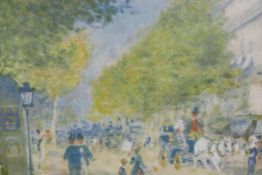 A vintage colour lithographic print after Renoir, Boulevard in Spring, in a gallery frame,