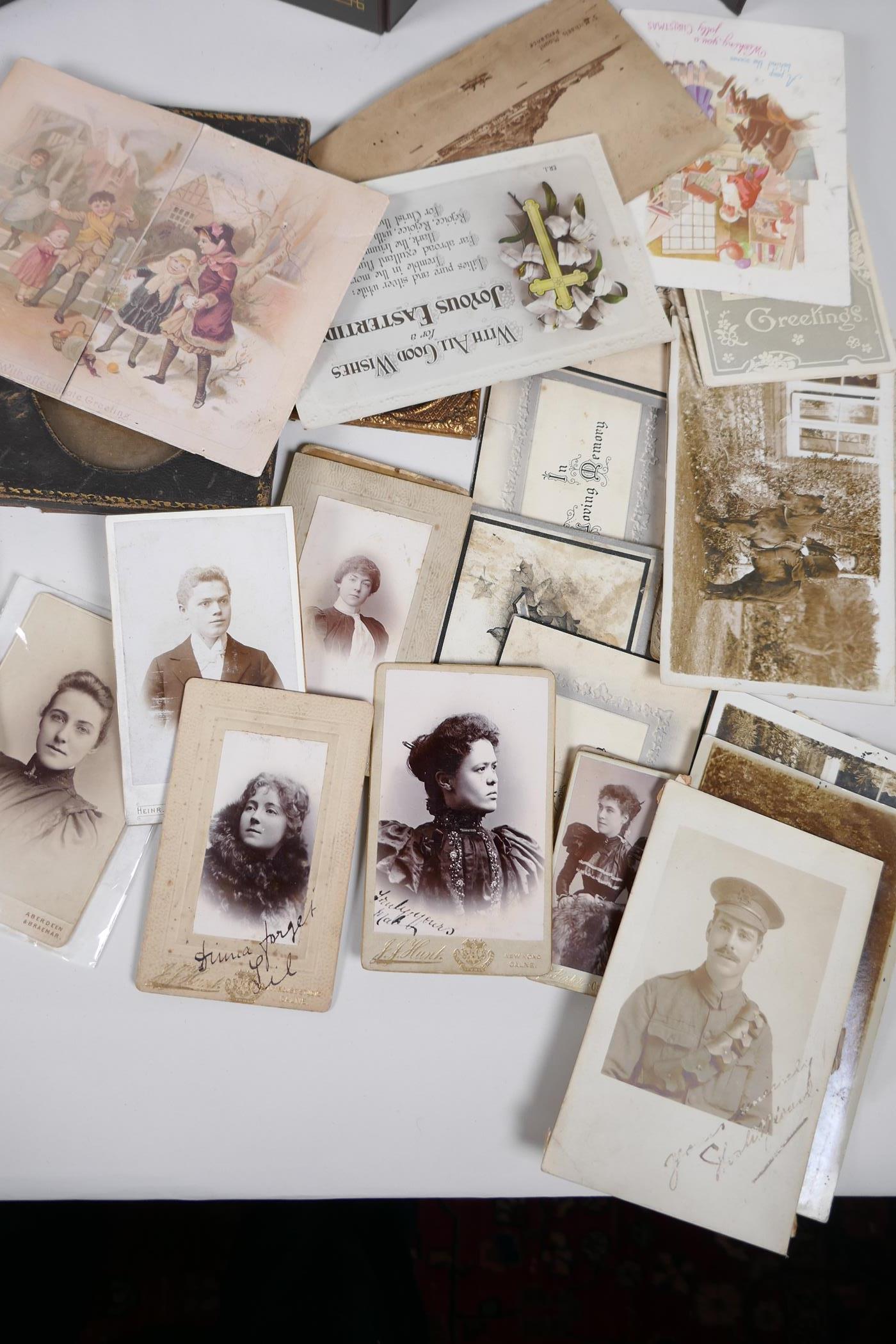 A quantity of C19th photographs and greeting cards, including a leather pocket family album - Image 2 of 6