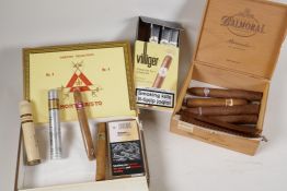 Two cigar boxes and a quantity of cigars, including Villager (3), Habanos, etc