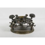 A Japanese Meiji period bronze koro stand, with chrysanthemum decoration, 5½" high x 8" diameter