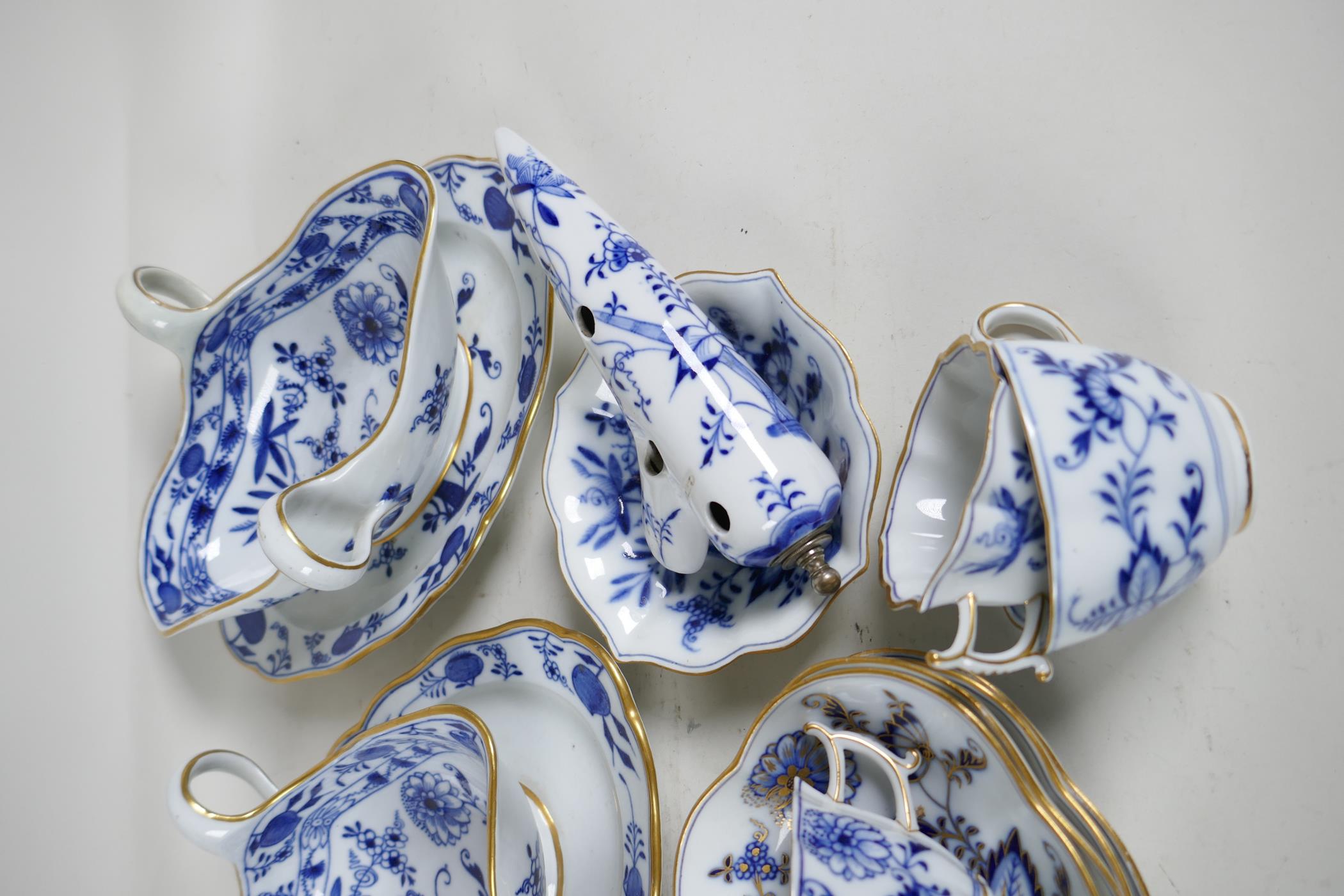 A part service of Meissen Onion pattern tea and dinner ware to include pierced rim plates, gravy - Image 2 of 8