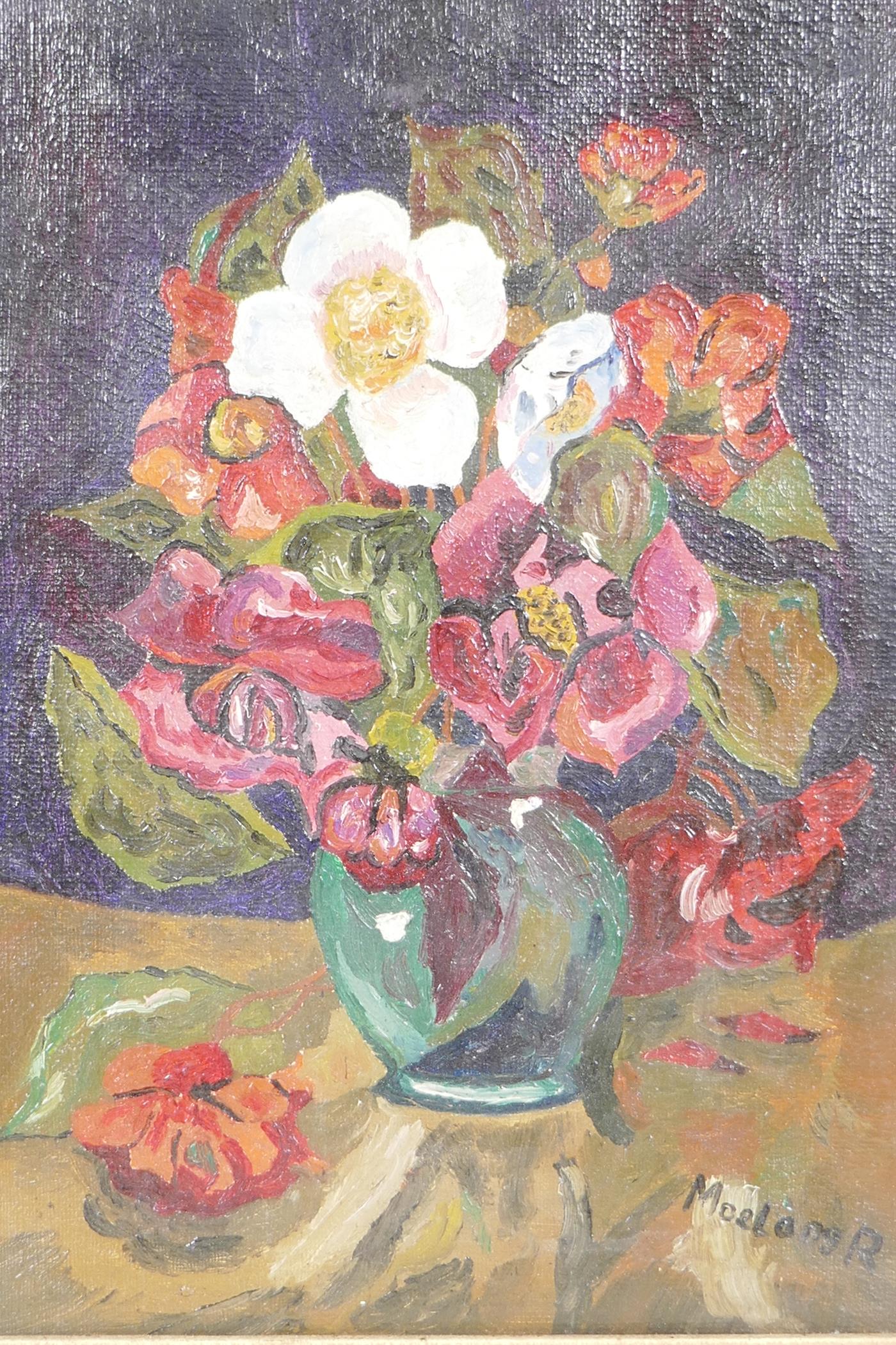 Moelans, still life of a vase of flowers, oil on canvas, 9½" x 12" - Image 2 of 3