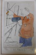 Tim Bulmer, limited edition hand coloured etching, Dressed to Thrill, 34/200, D.I. Flipping Y!, 38/