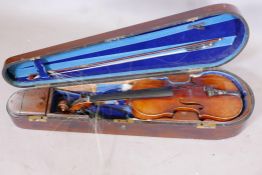 An early C20th violin, labelled Antonius Stradivarius Cremonsis, original-copie von Gebruder Wolff
