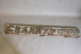 Architectural salvage, a weathered wood railway station sign, Crannaford, 75" long, A/F