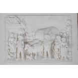 A framed Parian plaque, depicting country folk bringing home the harvest, 5½" x 4"