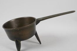 A late C18th/early C19th English bronze skillet, posnet by Robert Street of Bridgewater, 15" long