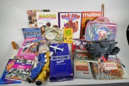 A quantity of vintage toys etc, including Barbie Winter Velvet (boxed), collectors' cards, tea