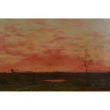 Frederick W. Meyer, monogrammed oil on canvas, 'Figure in a Landscape at Sunset', 12" x 19½"