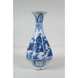 A Chinese Yuan syle blue & white porcelain pear shaped vase of octagonal form, decorated with