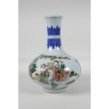 A famille vert porcelain vase of squat form, decorated with noblemen & their attendants, Chinese,