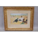 A late C19th/early C20th gilt composition picture frame, containing a Degas print, 33" x 25½" rebate