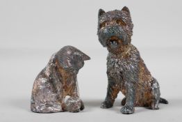A filled hallmarked silver Scottie dog, Sheffield 2011, and a similar figure of a cat, 3½"
