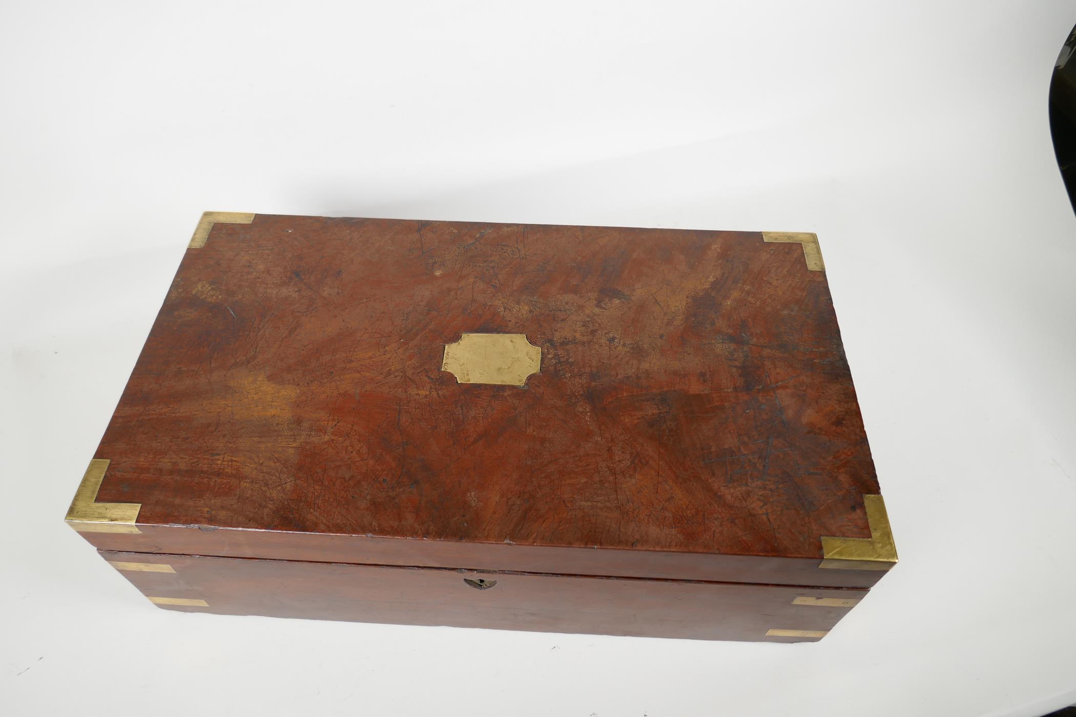 A C19th brass bound mahogany writing box, with fitted interior & secret drawers, (for - Image 2 of 4