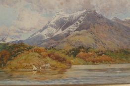 Les Hodgson, mountain lake scene, 'Lake Lucerne and the Rich Mountain', signed & dated 1903, 15" x