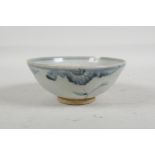 A Chinese Ming style blue and white porcelain rice bowl with floral decoration, 5" diameter