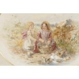 J. Hardy, children with ducks and ducklings, 11" x 9", C19th watercolour, signed and dated 1864