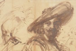 A sepia drawing of a gentleman, signed with a monogram, 13½" x 9½"