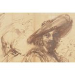 A sepia drawing of a gentleman, signed with a monogram, 13½" x 9½"