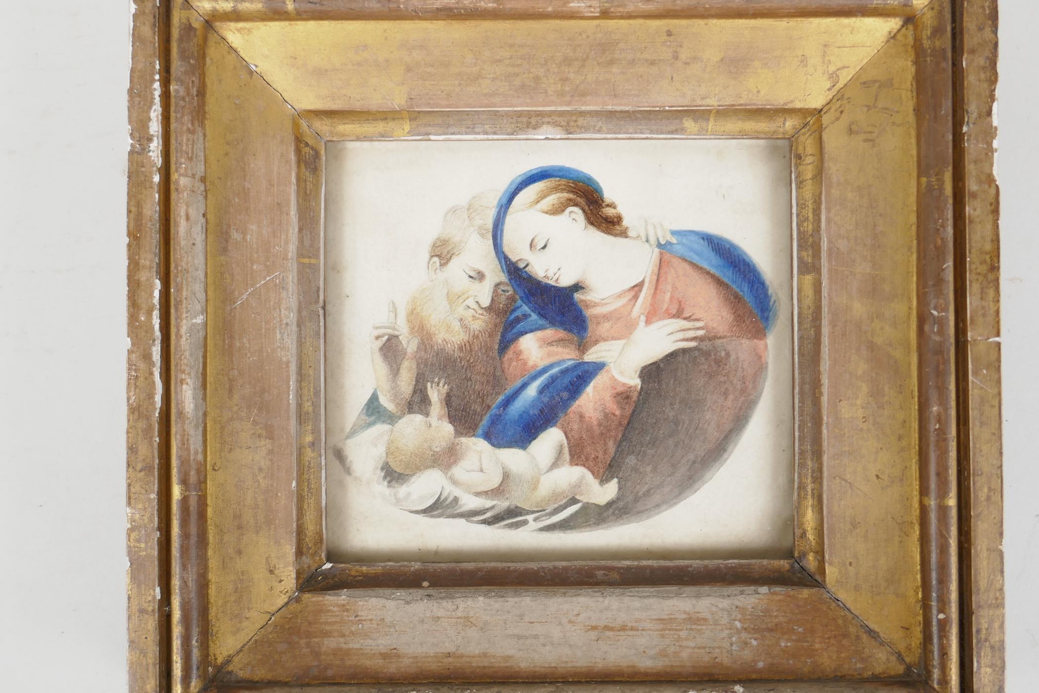 A C19th watercolour of the Holy family, 5" x 4½" - Image 2 of 3