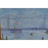 Gary Booth, industrial river scene with the Tee's Transporter bridge, Middlesborough, signed,