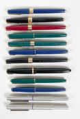 Twelve Parker fountain pens, mostly Parker 17s, the majority appear to have 14ct nibs