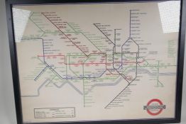 A replica map of the London Underground system, as designed by H. Beck, 31" x 23½"