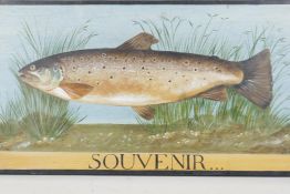 A rainbow trout, (souvenir of France), signed, oil on board, 20" x10½"