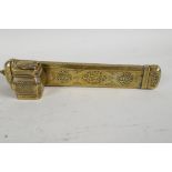 An engraved eastern brass scribes box, 8" long