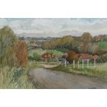 John Ainley, Bocketts Farm, watercolour, 15" x 11"