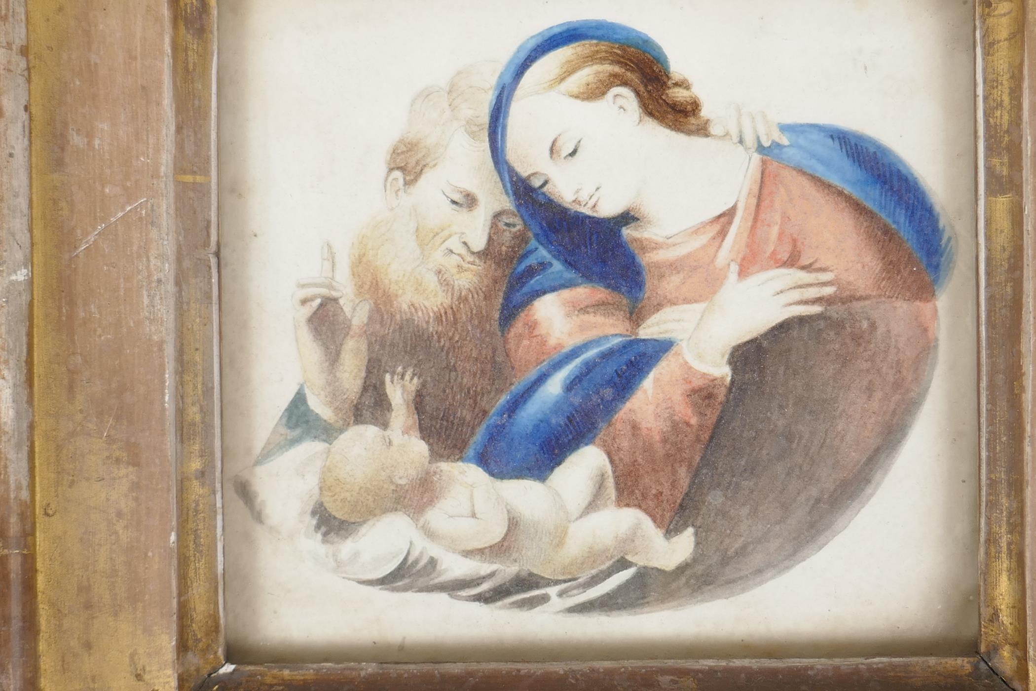 A C19th watercolour of the Holy family, 5" x 4½"