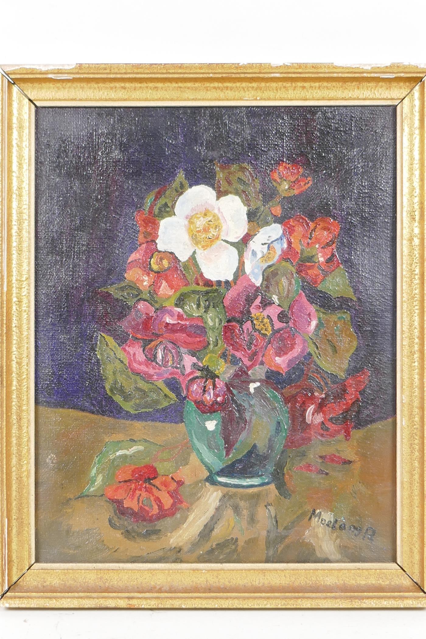 Moelans, still life of a vase of flowers, oil on canvas, 9½" x 12"