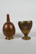 An Ottoman copper tombak rosewater sprinkler, with chased floral decoration and a brass and