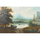 A pair of late C18th/early C19th classical landscape scenes, oil on poplar wood, 13" x 9"