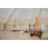 Venice Lagoon, by F. Crane, watercolour, 5 ½" x 3½", a coastal scene at night with lighthouse,