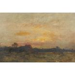 Leopold Rivers, (attributed on frame), rural landscape at dusk, C19th oil on panel, 12" x 8"